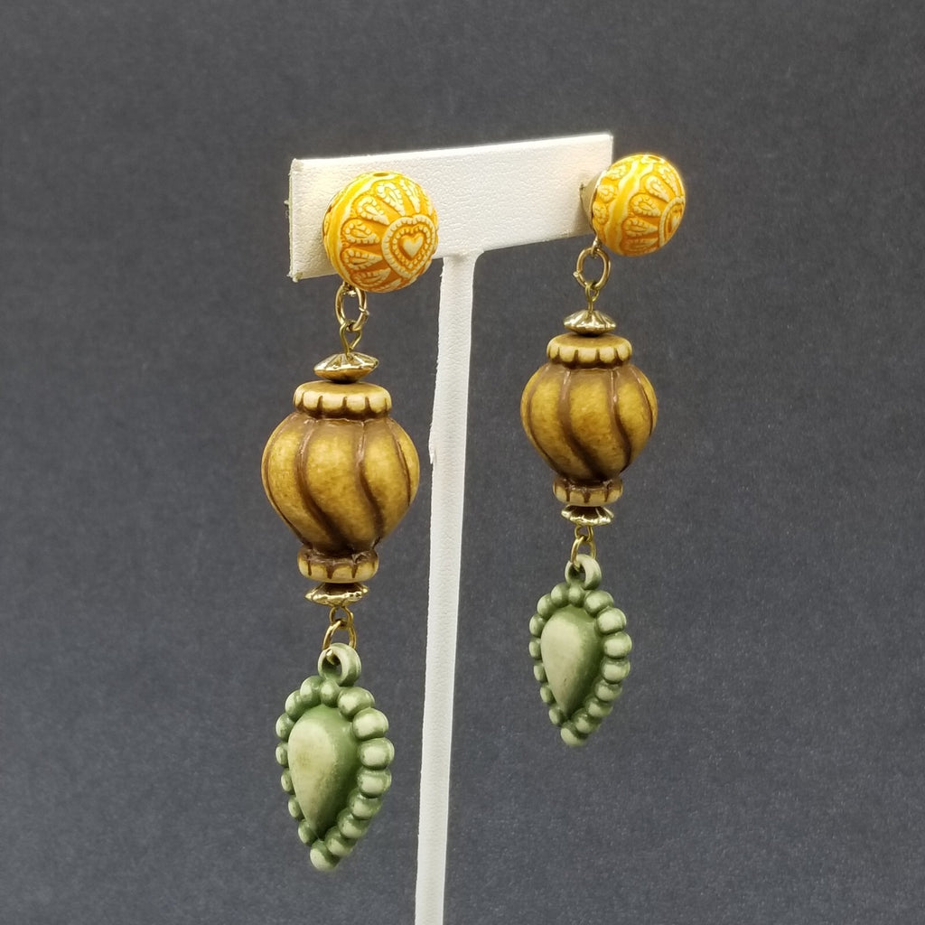 Pierced Earrings Neutral Color Beaded Large Statement Dangle 3 1/2"
