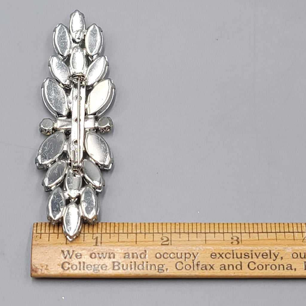 Vintage Long Clear Rhinestone Brooch Silver tone 3.75 in