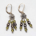 Pearl and Green Bead Sterling Silver Pierced Earrings Dangle 1 1/8 in 925