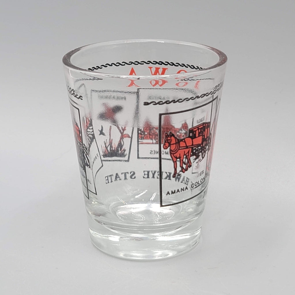 Vintage IOWA Shot Glass Red and Black Letters Souvenir