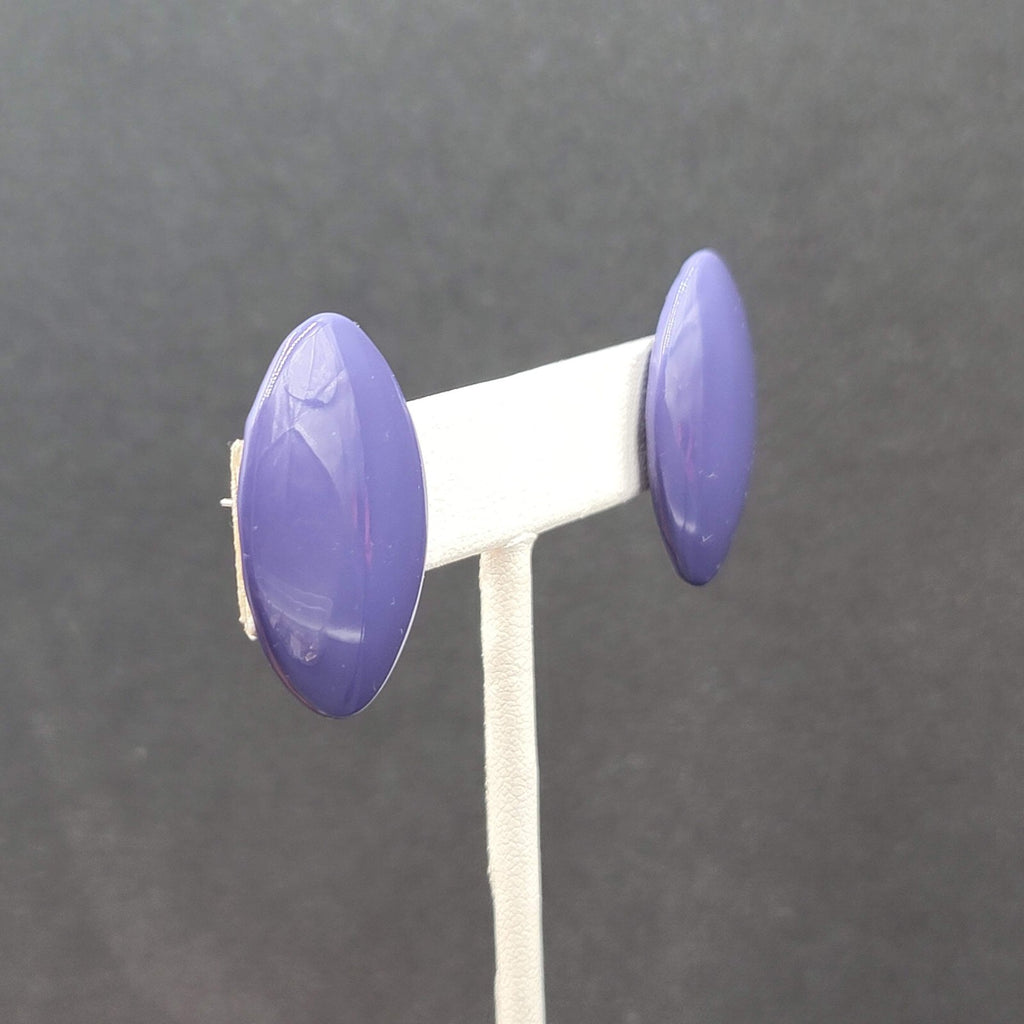 Vintage Pierced Earrings Purple Enamel Over Metal Drop 1.25"