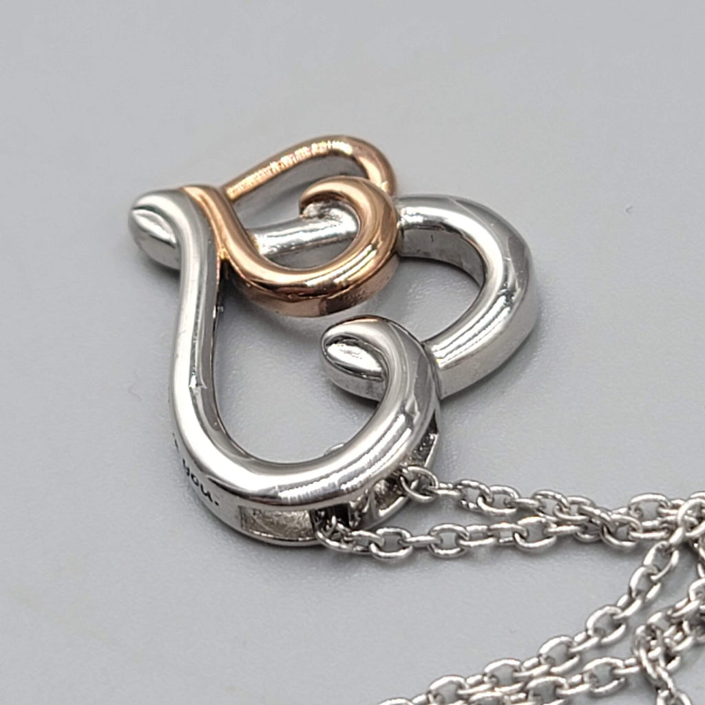 JCM Because I love you Necklace Double Heart Pendant Silver Plated 18"-20"