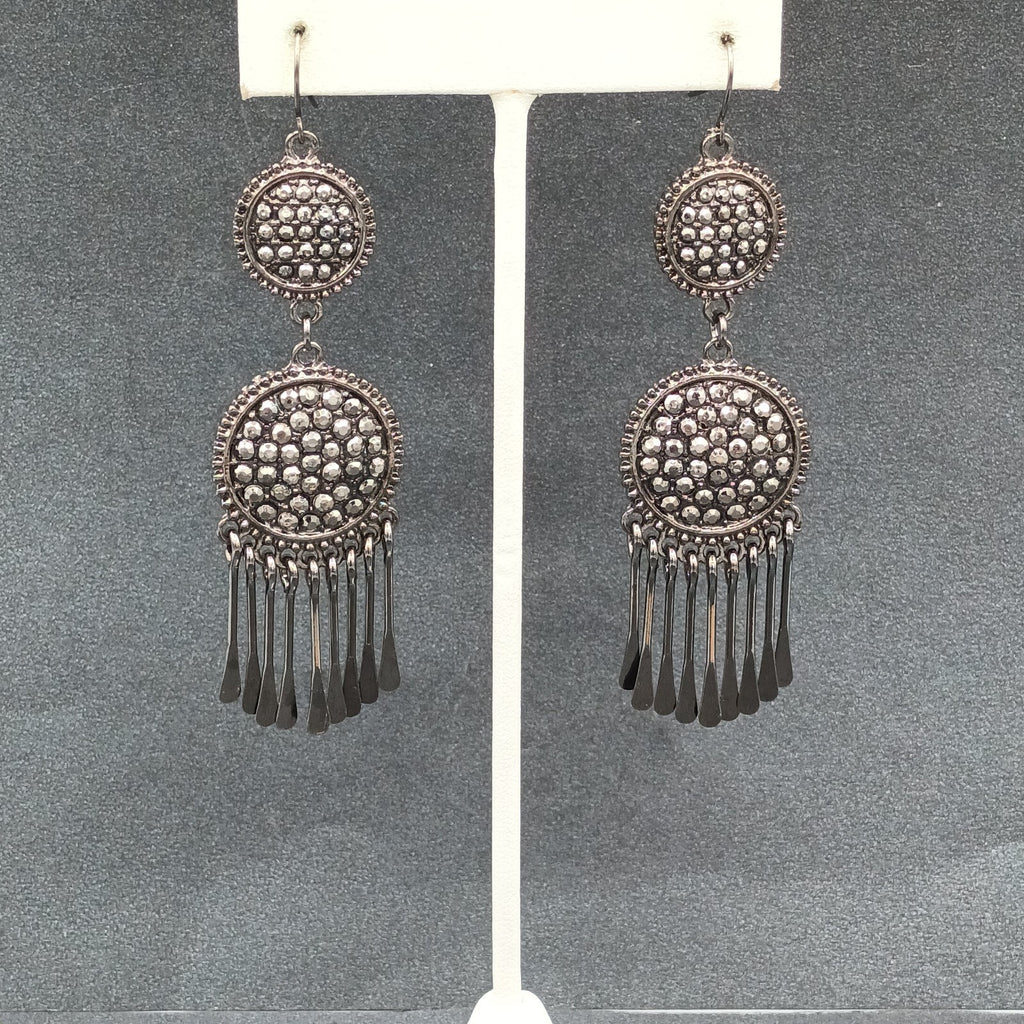 Pierced Earrings Black Metal Dangle Statement 3"