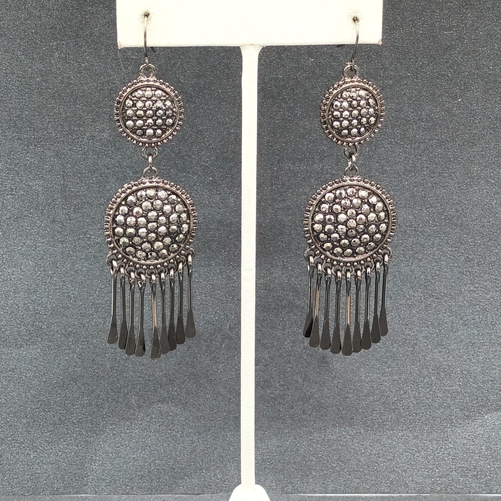 Pierced Earrings Black Metal Dangle Statement 3"