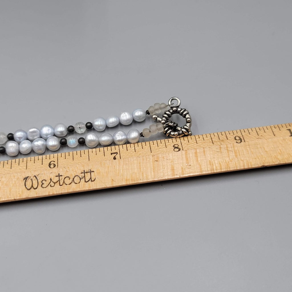 Pearl Bead Necklace Faceted Opalite Pendant Toggle Clasp 16"