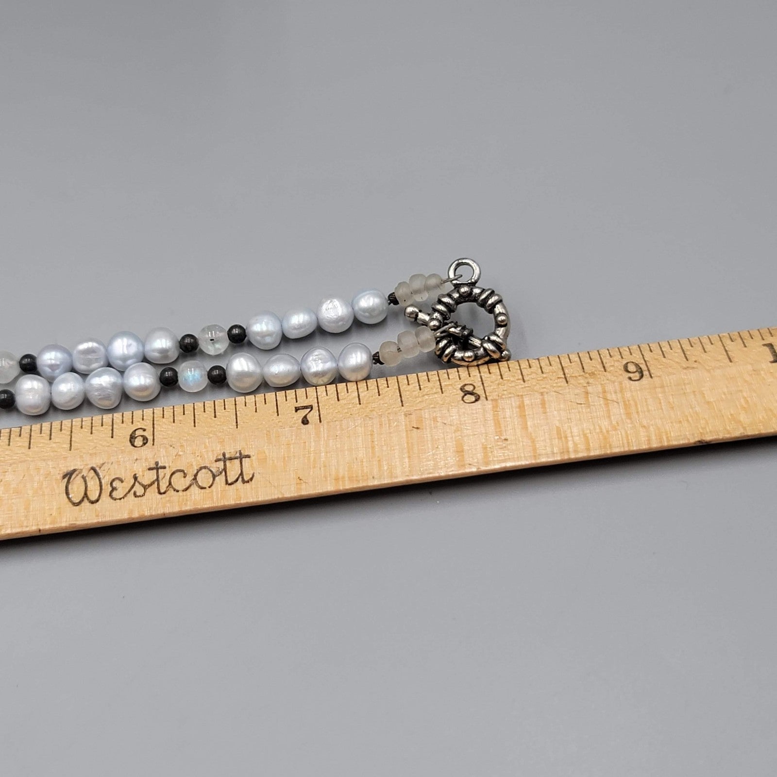 Pearl Bead Necklace Faceted Opalite Pendant Toggle Clasp 16"