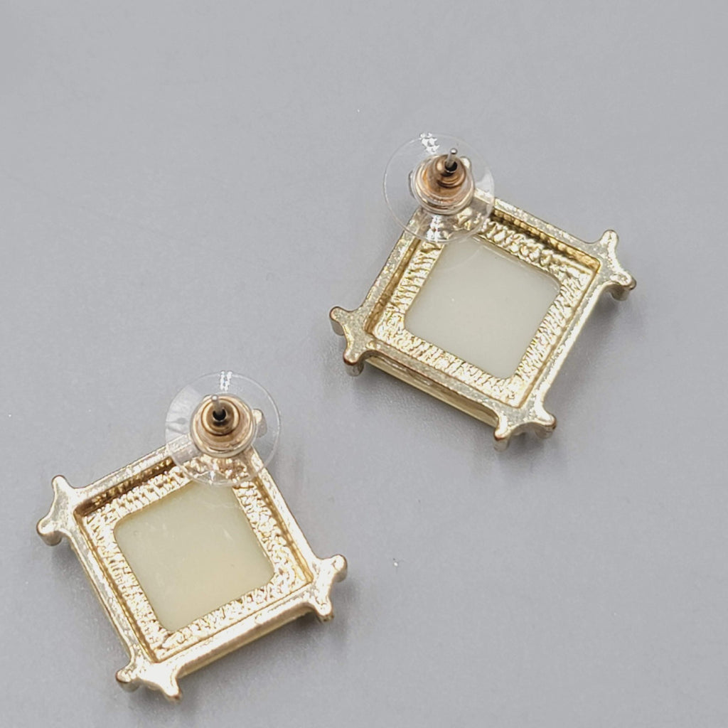 Pierced Earrings Gold tone Drop Iridescent Yellow Statement 1"