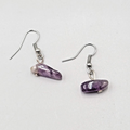 Vintage Polished Amethyst Stone Bead Pierced Earrings Silver tone Dangle  1/2 in
