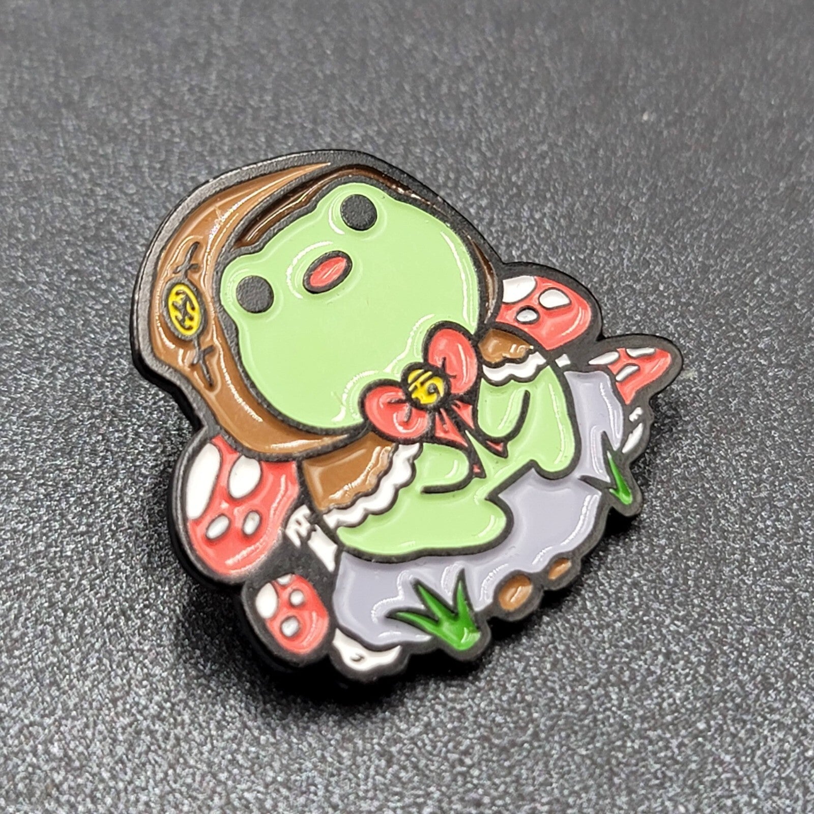 Green Frog Mushroom Enamel Pin Cottage Core 1 1/8"