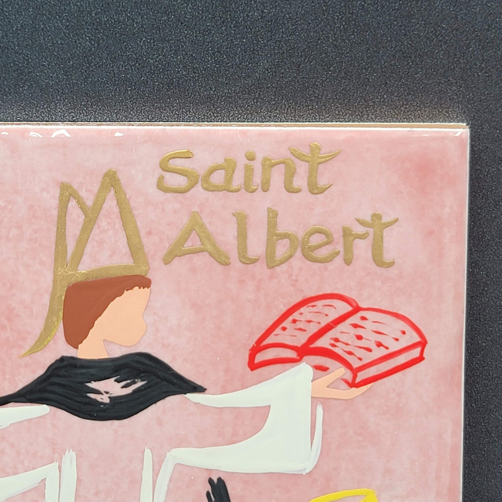 Saint Albert Tile Wall Decore French Hand Painted Saint of Sciences 5.75"
