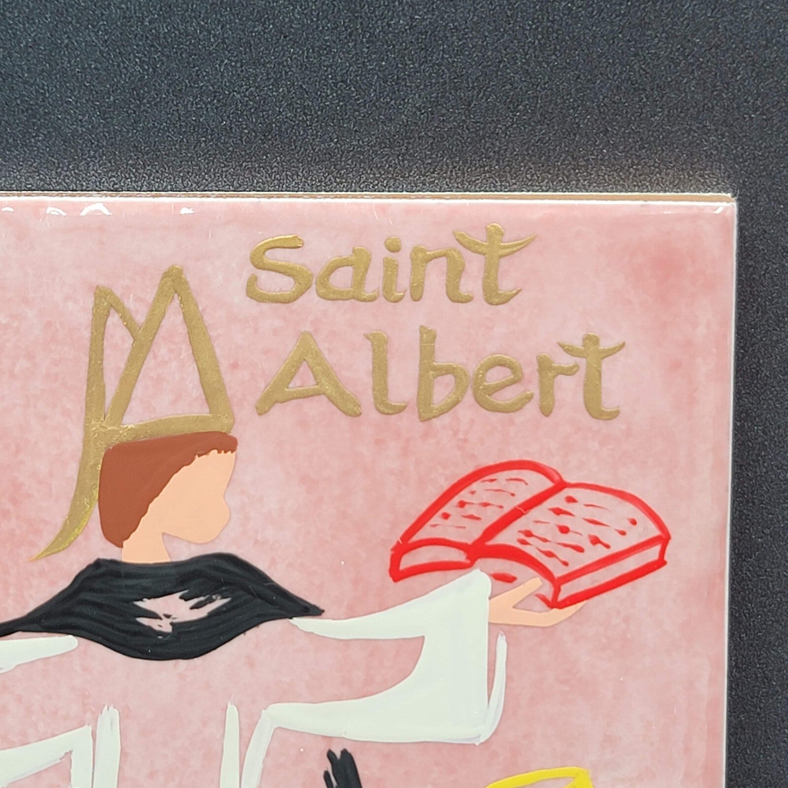 Saint Albert Tile Wall Decore French Hand Painted Saint of Sciences 5.75"