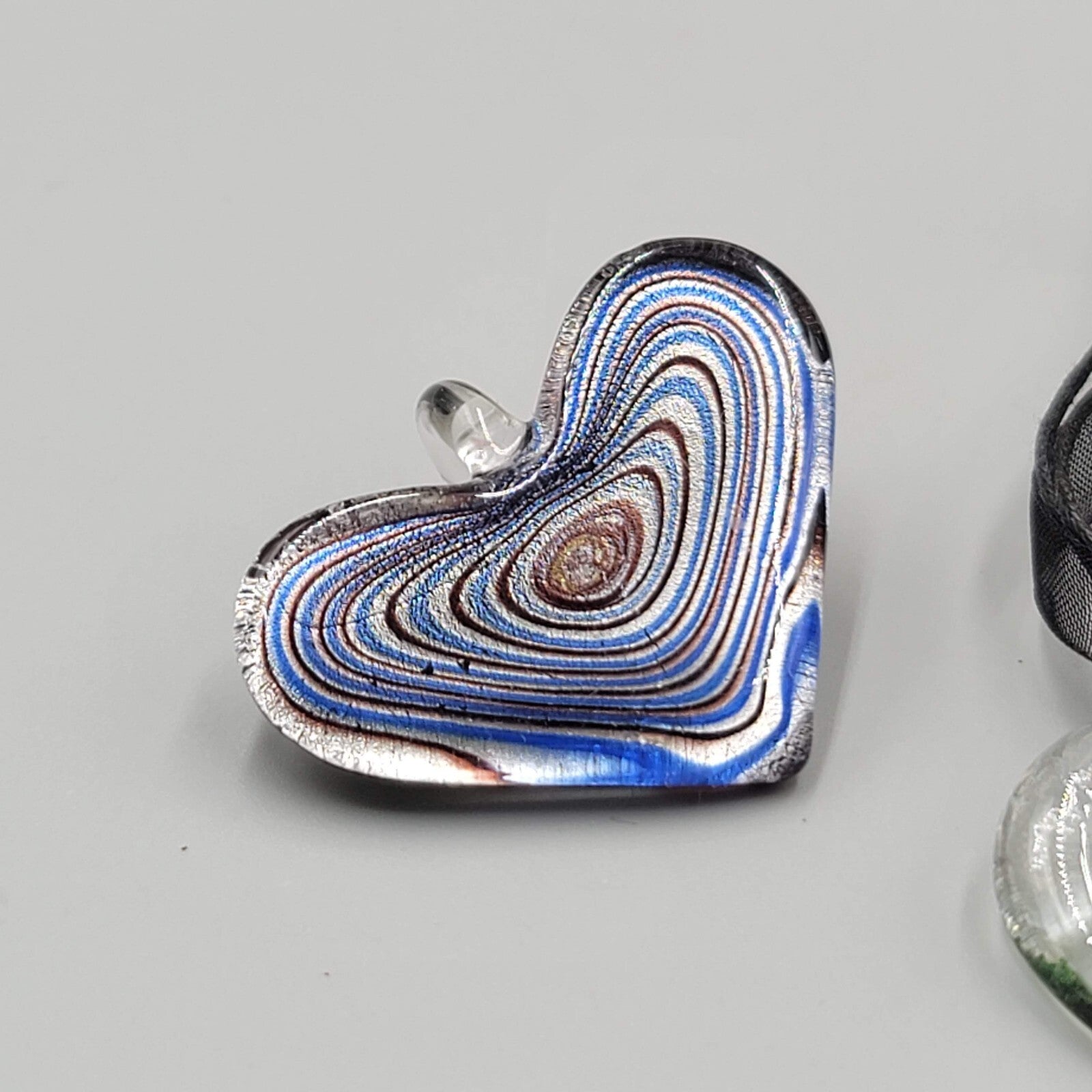 Lampwork Art Glass Heart Pendant Lot of 2 Necklace Black Ribbon Cord 18"+