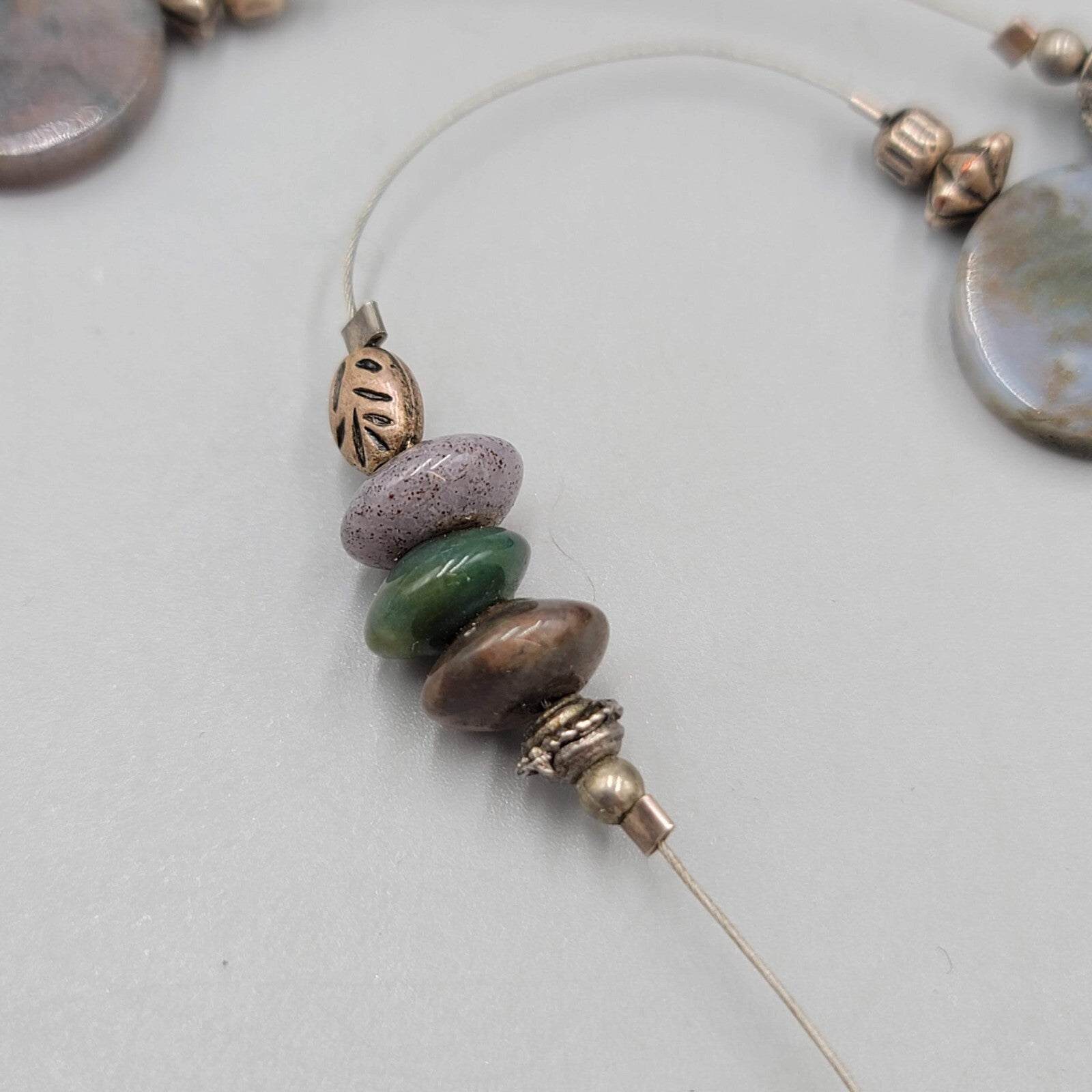 Station Artisan Necklace Multi Stone Bead Silver tone 30"