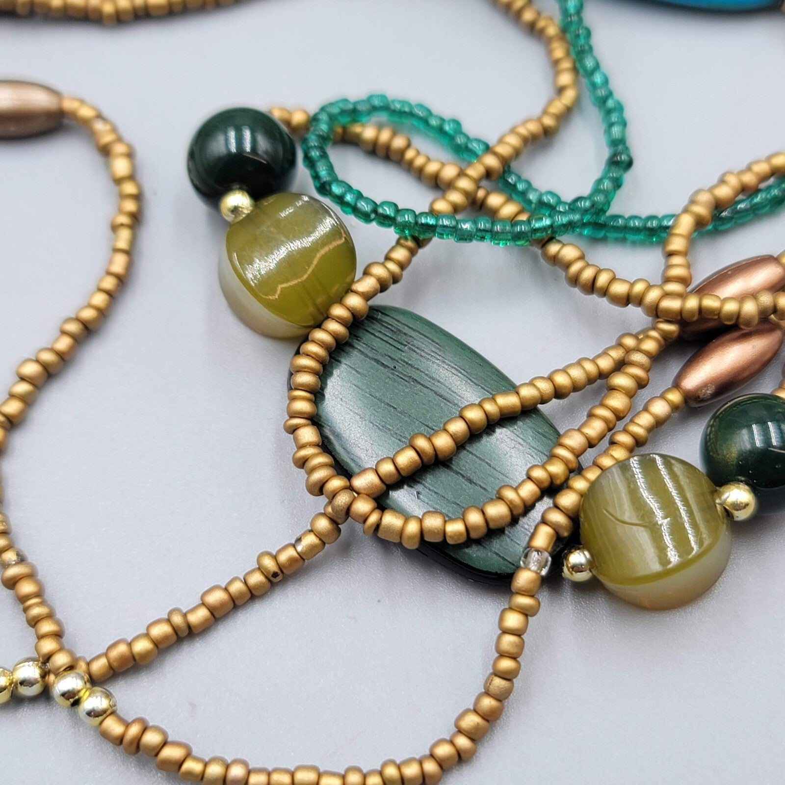 Artisan 5 Strand Multi Type Multi Color Bead Boho Necklace 28"- 40"