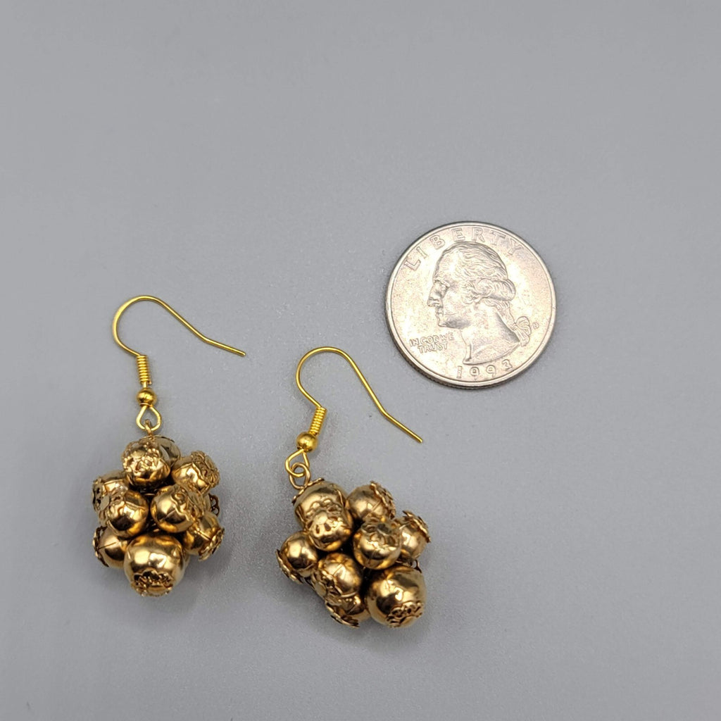 Vintage Pierced Earrings Gold tone Cluster Bead Dangle Holiday 1"
