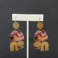 Pierced Earrings Gold tone Multicolor Geometric Statement Dangle 2 5/8"