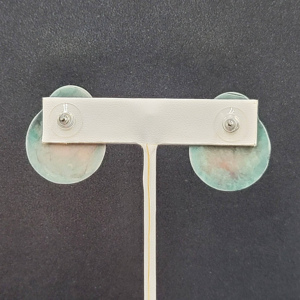 Vintage Pierced Earrings Green Marble Look Drop Acrylic 1 1/8"