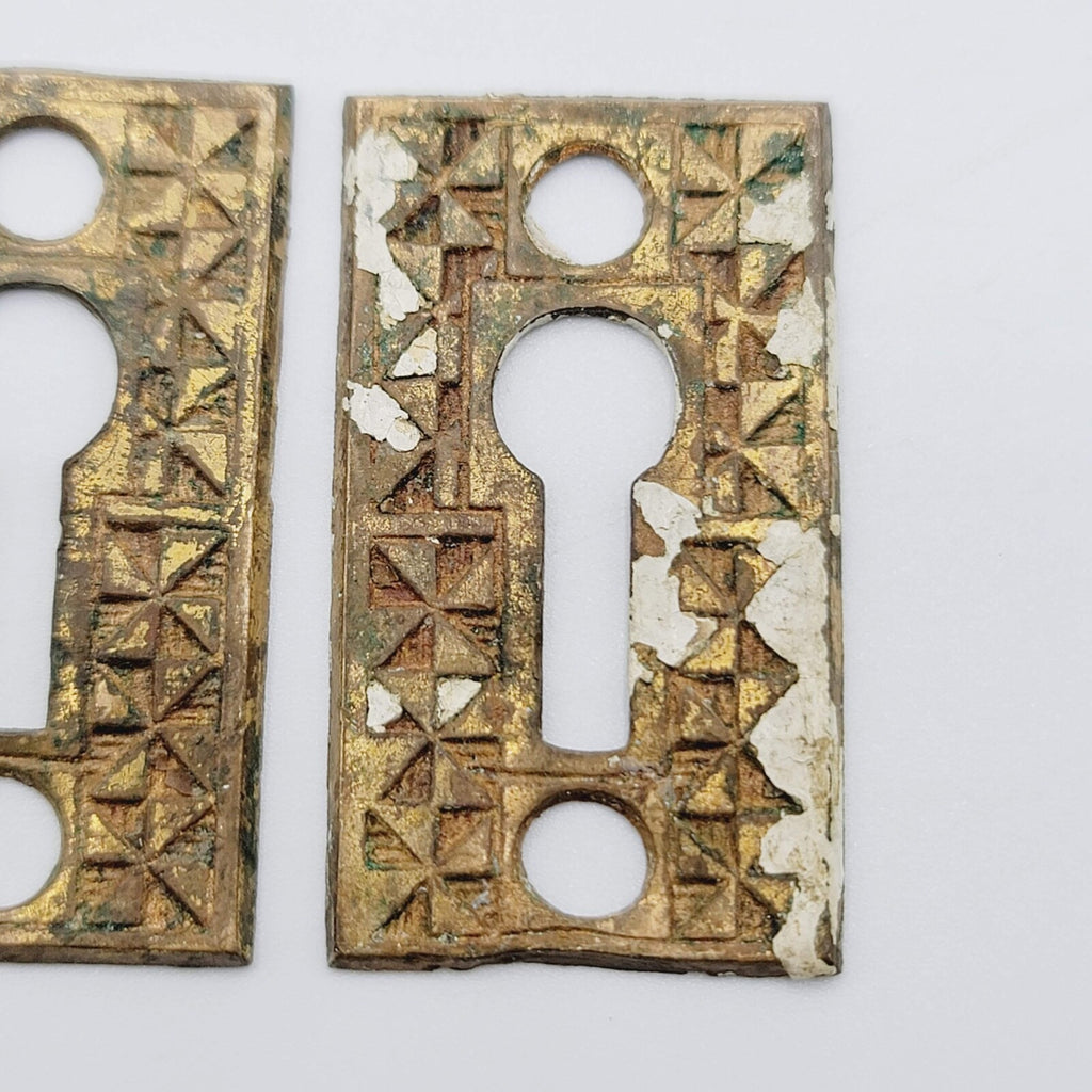 Set of 2  Vintage Oval Brass Skeleton Key hole Escutcheon Salvage Lot PAIR