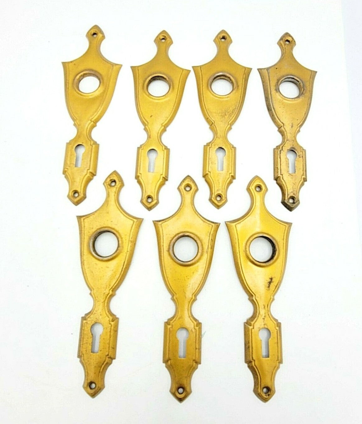 Lot of 7 Antique Vintage Steel Ornate Door knob Back Plates Painted Gold