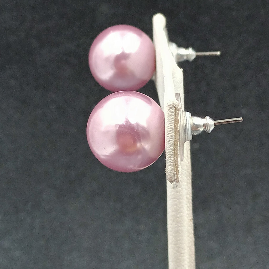 Pierced Earrings Purple Faux Pearl Studs 1/2"