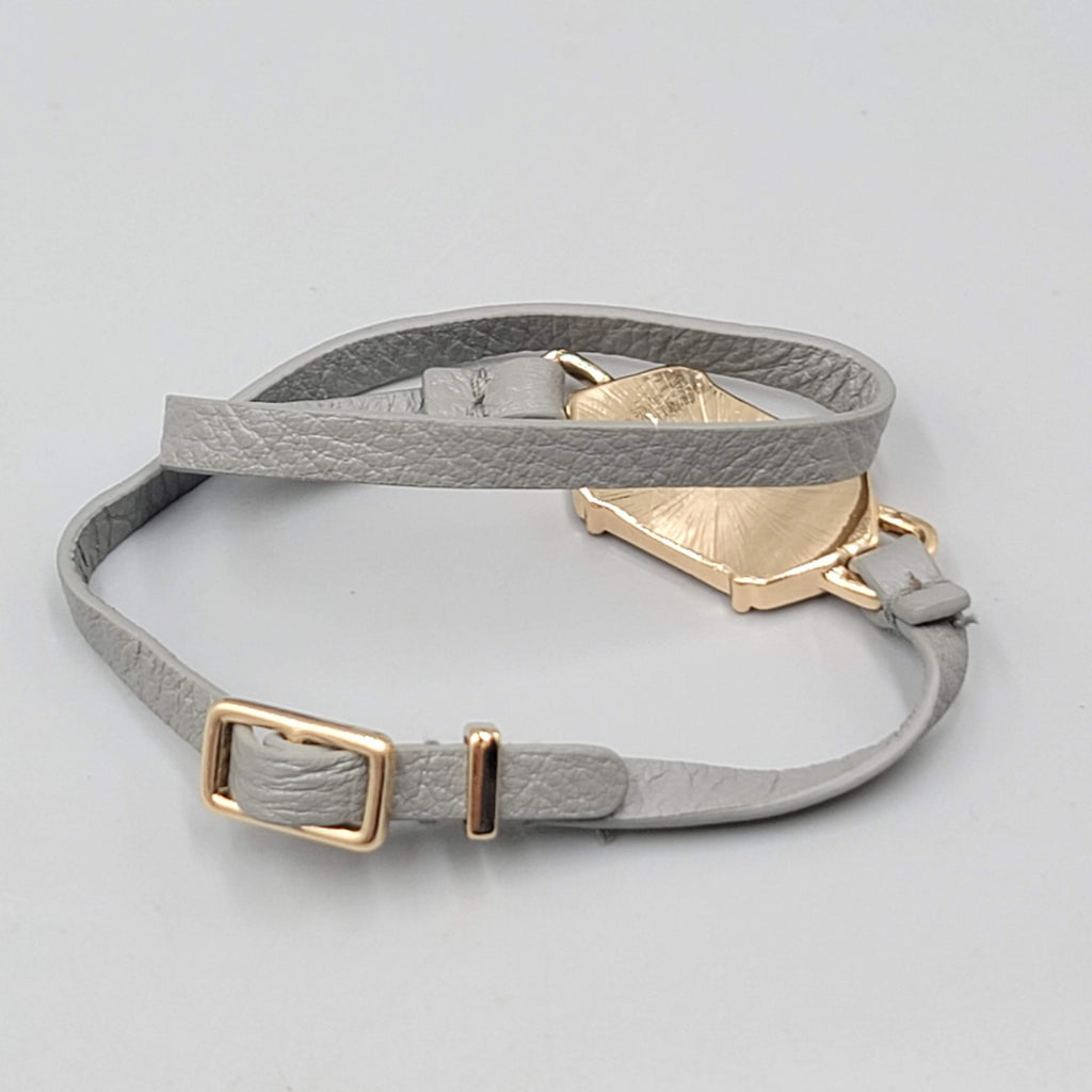 Wrap Bracelet Gray Leather Gold tone Rainbow Resin Accent Adjustable Length