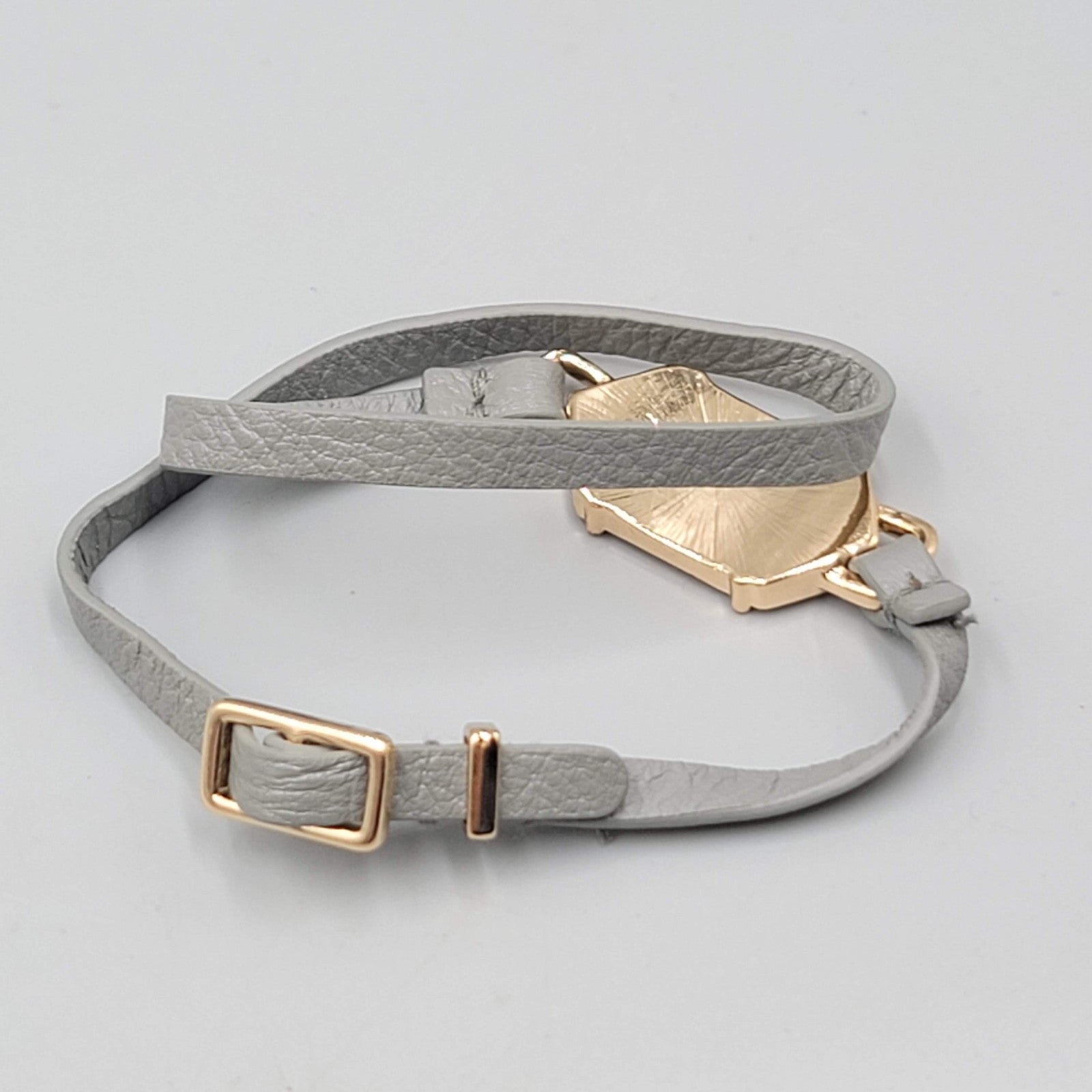Wrap Bracelet Gray Leather Gold tone Rainbow Resin Accent Adjustable Length