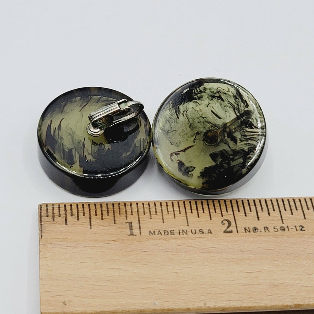 Vintage Clip on Earrings Large Lucite Resin Circle 1 1/8" Mid Mod Statement