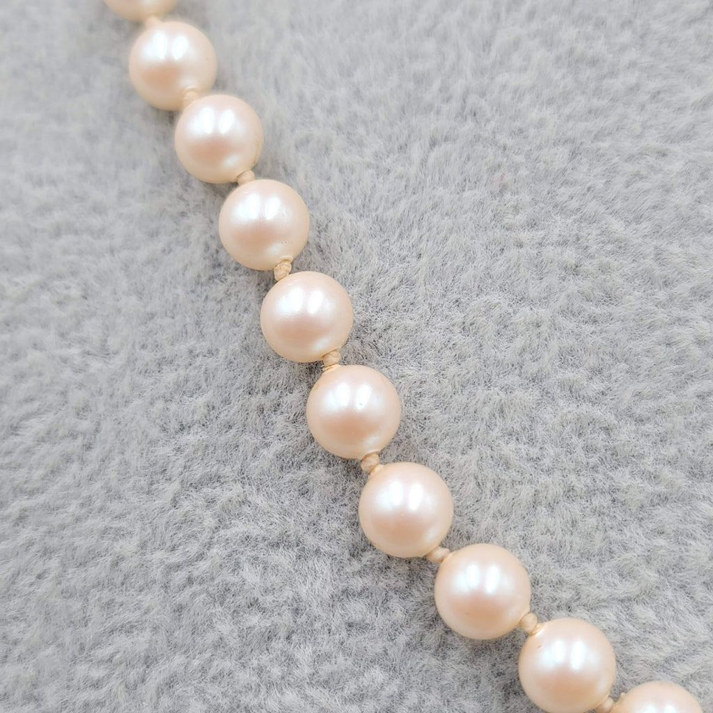 Vintage Champagne Faux Pearl Necklace Hand Knotted 20 in