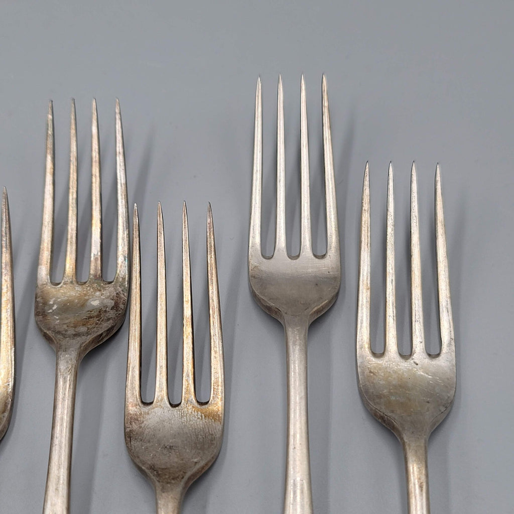 Antique James Dixon Silver plate 7 Forks Spoon Crest Monogram Heraldic Set