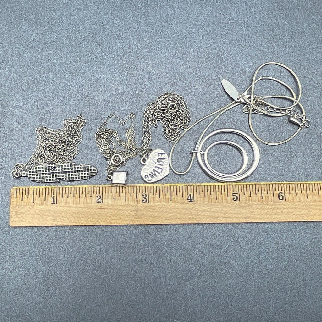 Lot of 4 Silver tone Chain Pendant Necklaces Feather Friends Blue Stone Circles