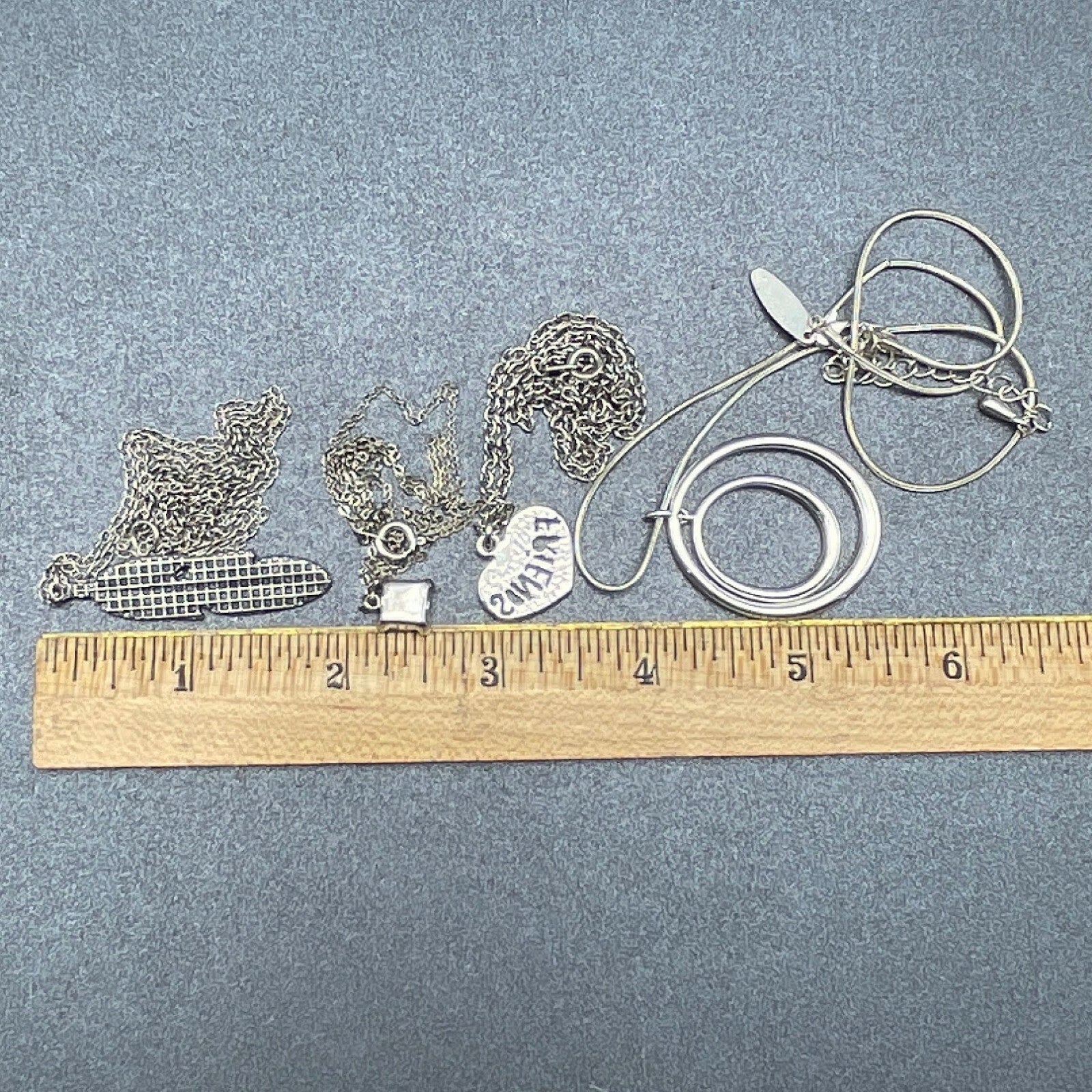 Lot of 4 Silver tone Chain Pendant Necklaces Feather Friends Blue Stone Circles