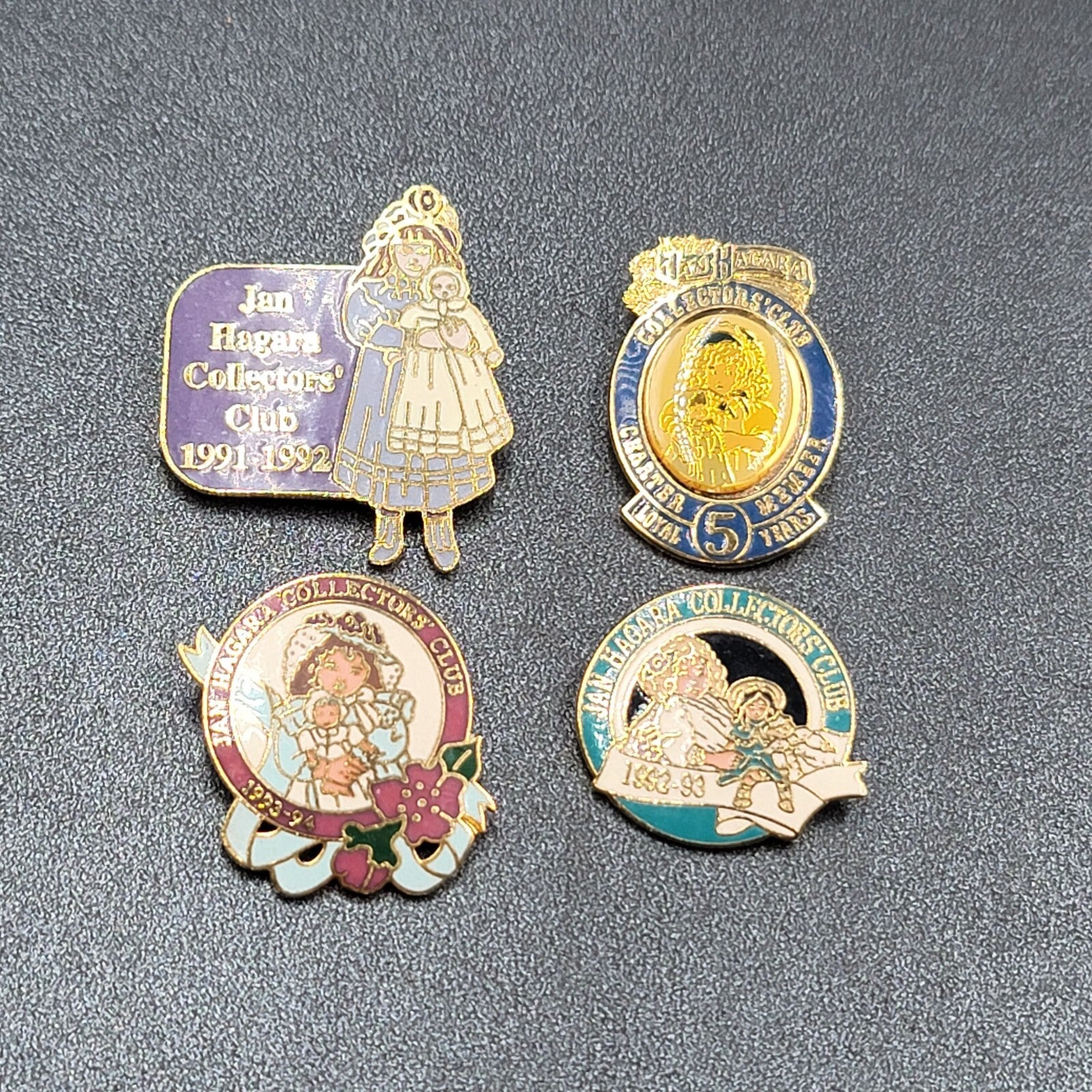 Vintage Jan Hagara Collectors Club Lapel Hinge Pins Figurines Dolls Lot of 4