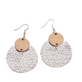 Wood Cork Dangle Pierced Earrings Lightweight Boho Leaf Print Pattern 2"