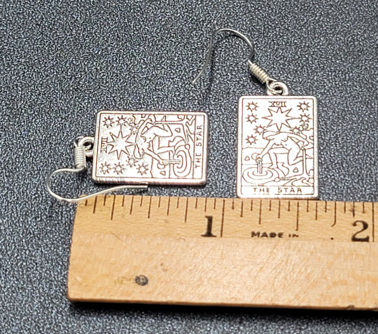 The STAR Tarot Card Pierced Earrings Silver tone 1"