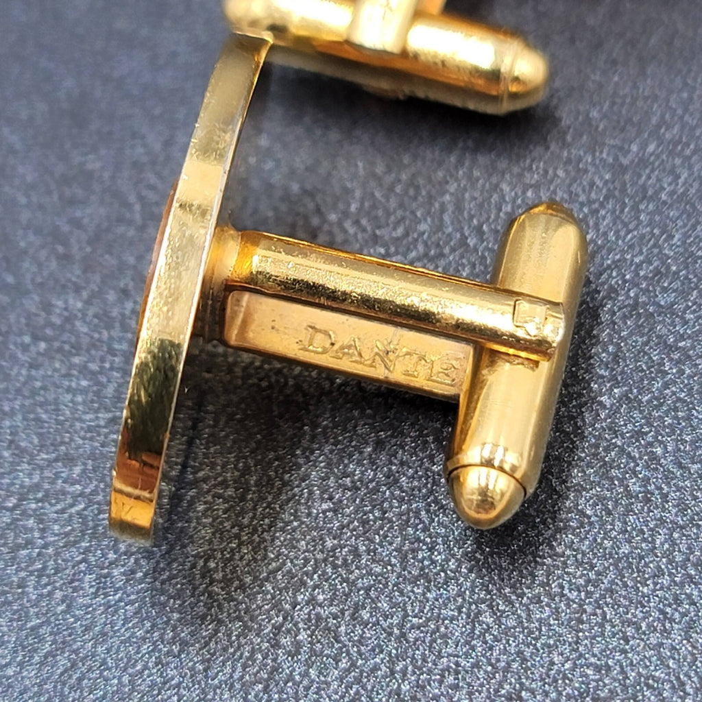 Vintage Dante Tigers Eye Stone Cufflinks Gold tone Oval 1"