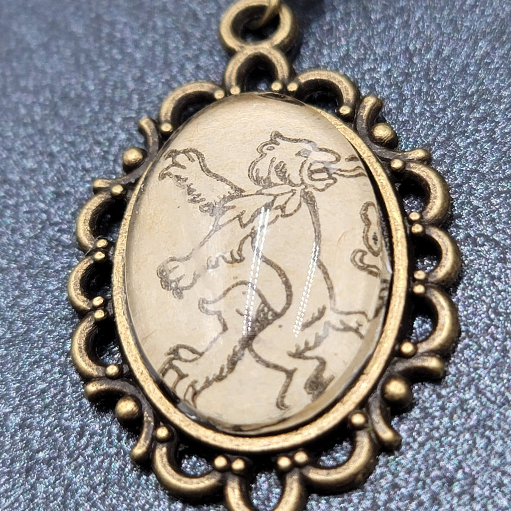 Lions Pierced Earrings Bronze tone Glass Cabochon Dangle 1.25"