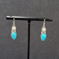 Pierced Earrings Silver tone White Blue Accents Dangle 7/8"