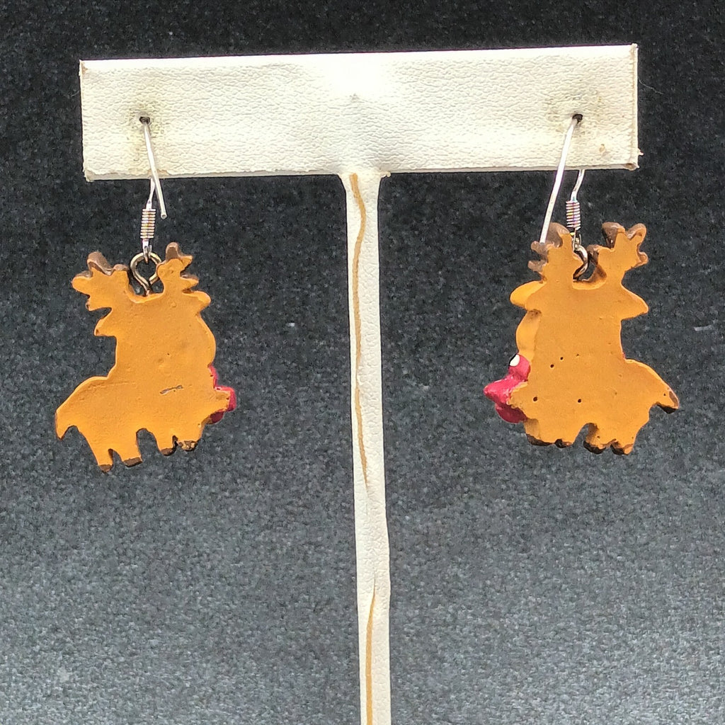 Pierced Earrings Christmas Painted Reindeer Statement Dangle 1"