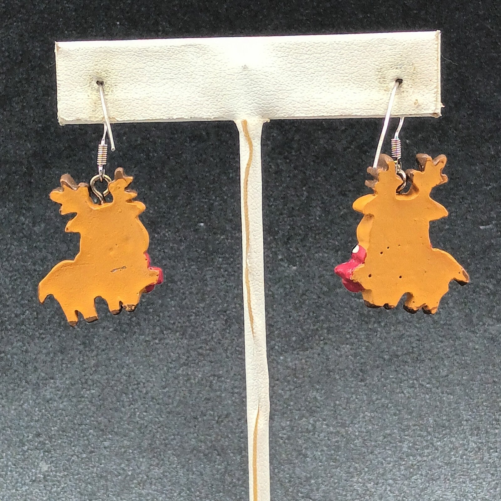 Pierced Earrings Christmas Painted Reindeer Statement Dangle 1"