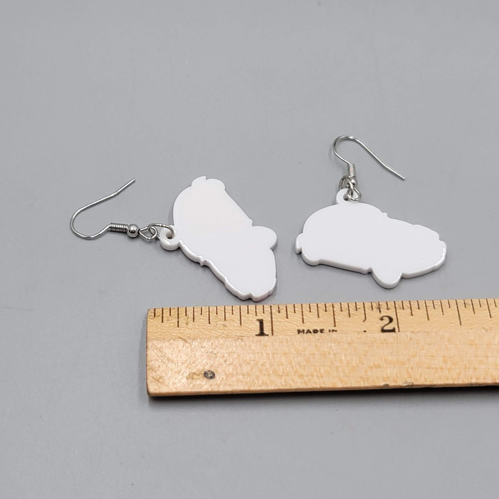 Pink Car Pierced Earrings Silver tone Dangle  1"