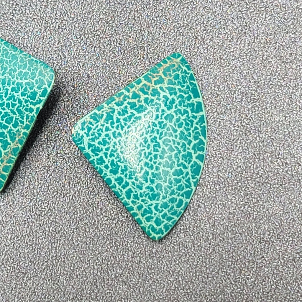 Vintage Pierced Earrings Teal Blue Crackle Enamel Statement Drop 1 5/8"