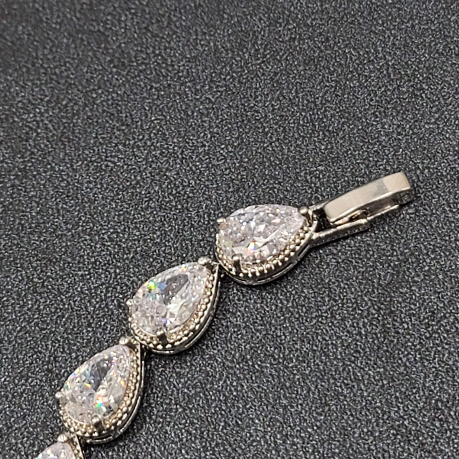 Silver Plated Pear Cut Cubic Zircon Bridal Tennis Bracelet Wedding Jewelry 6.75"