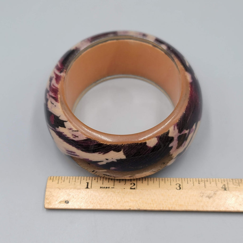 Large Statement Bangle Bracelet Tan Purples 7 in and 2 in wide