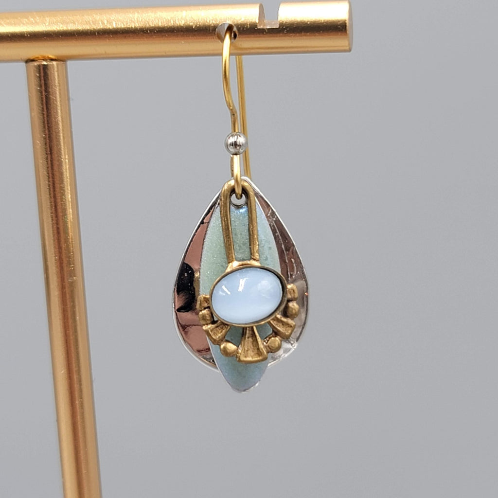Layered Multi Tone Dangle Pierced Earrings Blue Stone Enamel 1 in