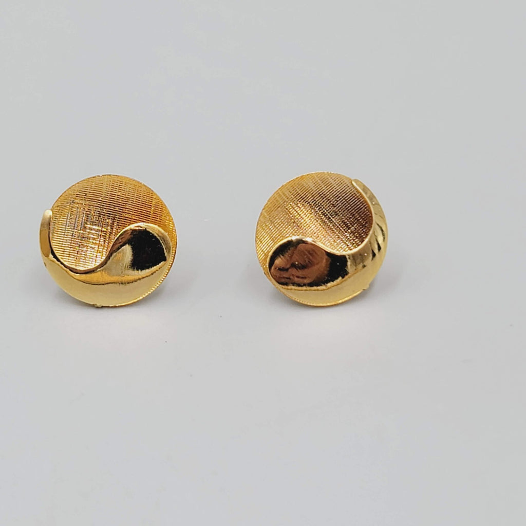 Vintage Pierced Earrings Gold Plated Textured Polished Studs 5/8"