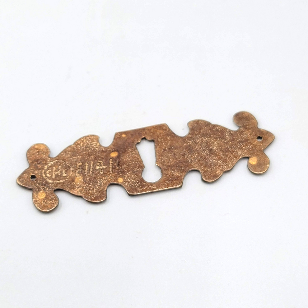 SINGLE Vintage Brass Skeleton Key hole Escutcheon ( 1 ) 3 1/2" x 1"