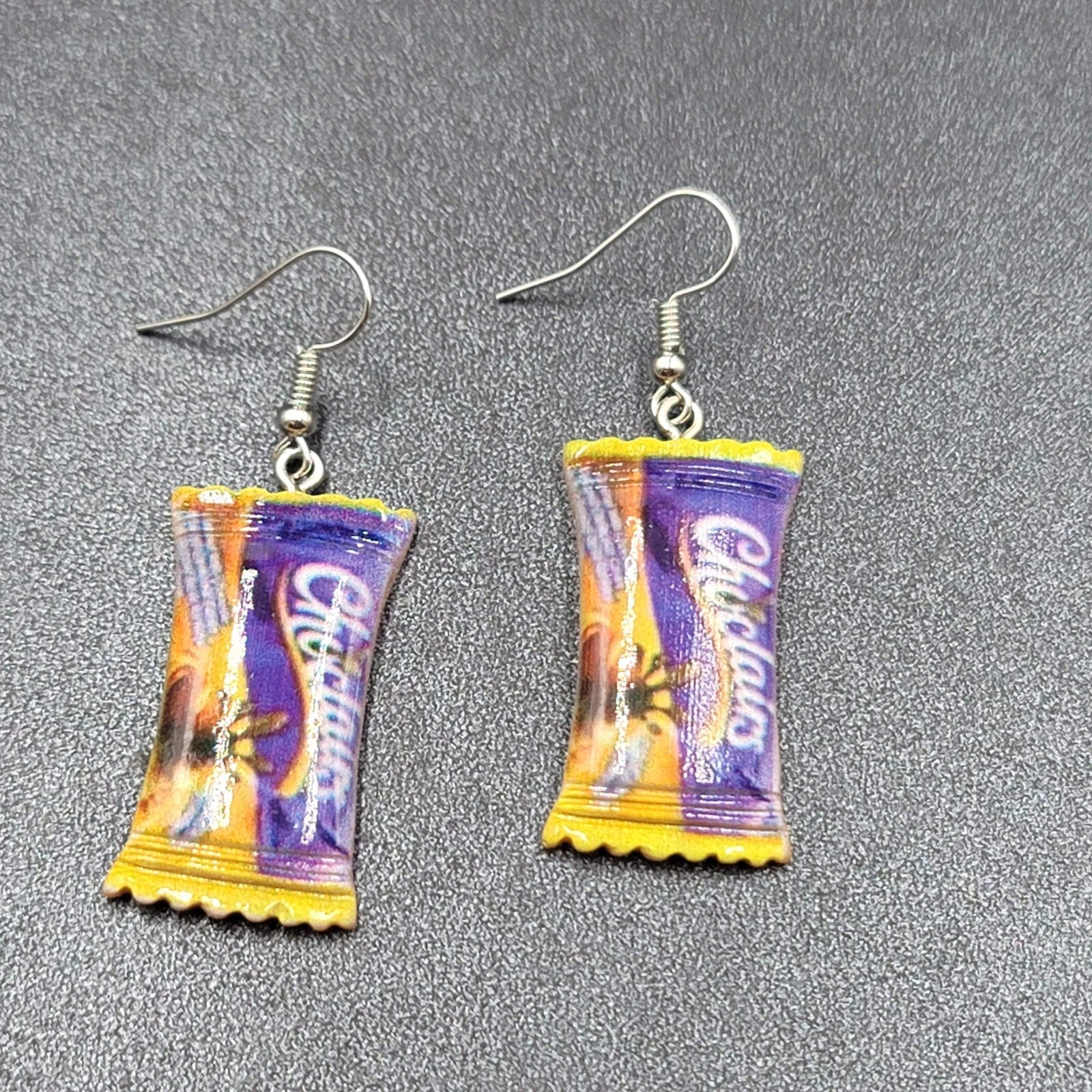 New CADBURY CHOCLAIRS Candy Pierced Earrings Acrylic Dangle 1.25"