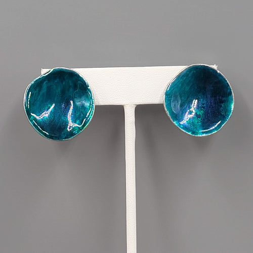 Chicos Pierced Earrings Round Blue Purple Enamel Disc 1"