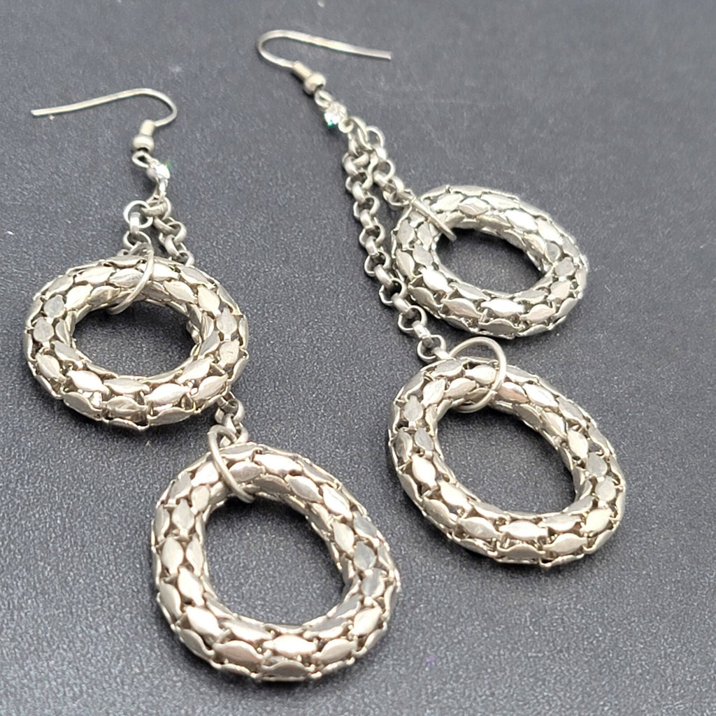 Pierced Earrings Silver tone Statement Dangle Chains 3.25"