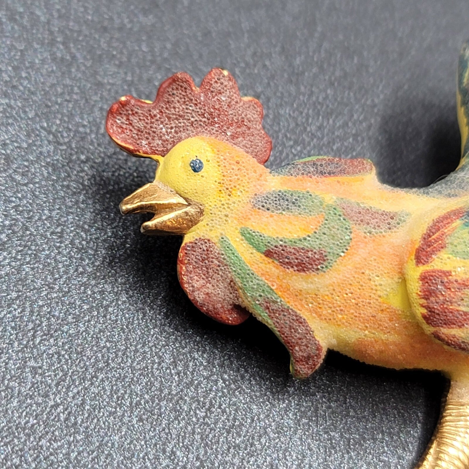 Vintage Rooster Brooch Gold tone Sugared Enamel 2.25"